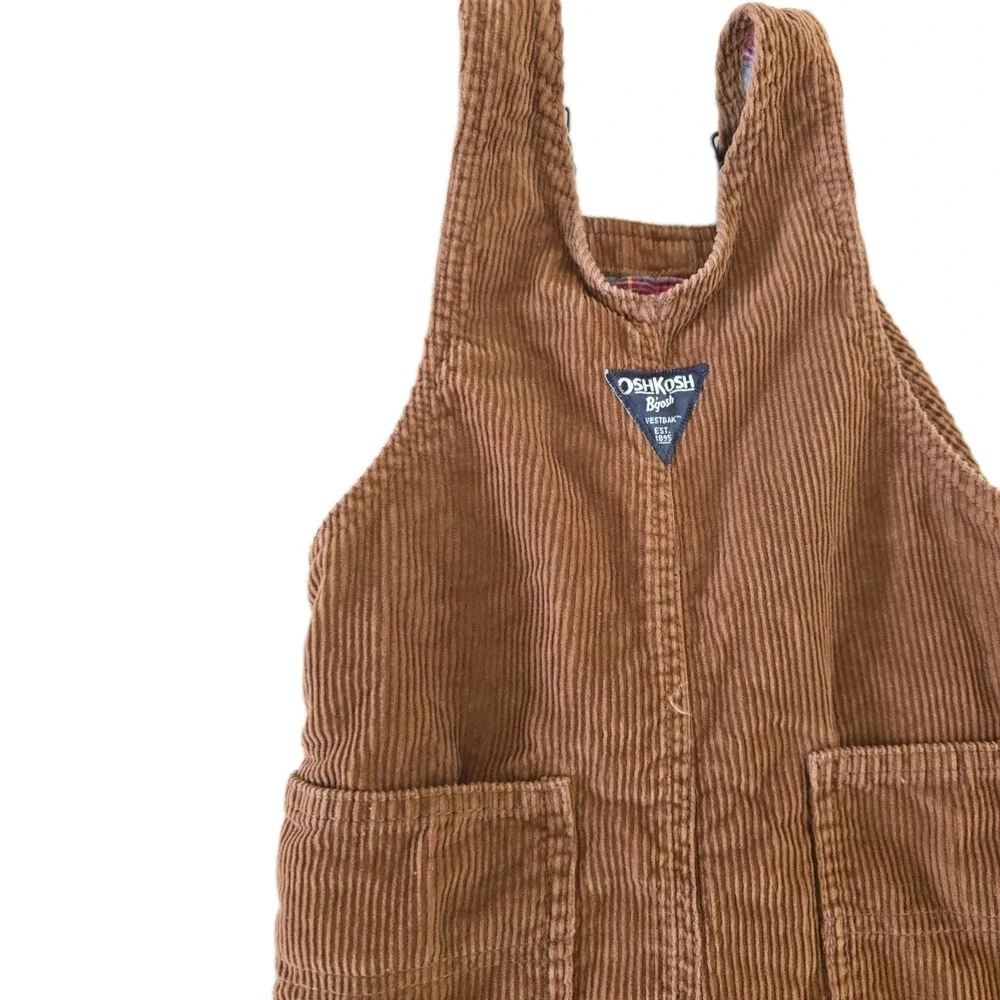 OshKosh B'gosh Overalls Vestback Flannel Lined Corduroy Size 3T Brown